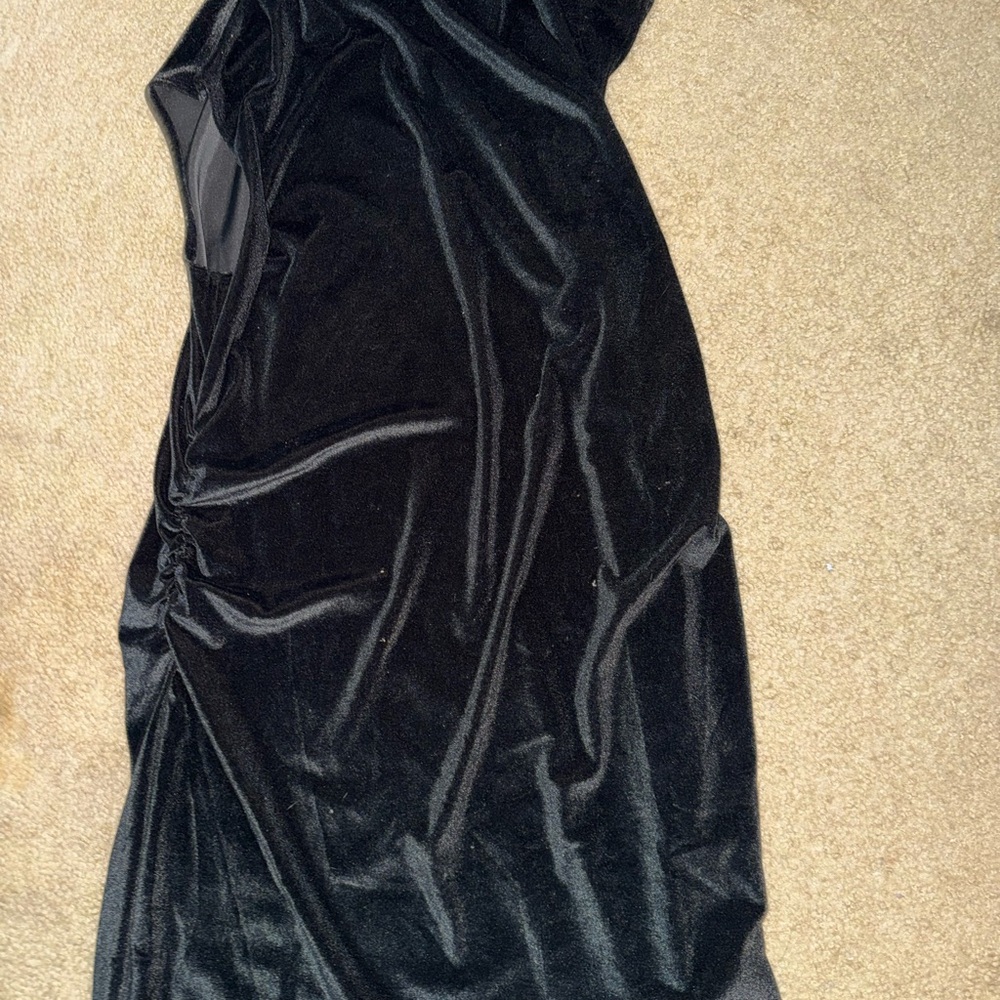 Cowneck Bodycon Black Velvet Dress